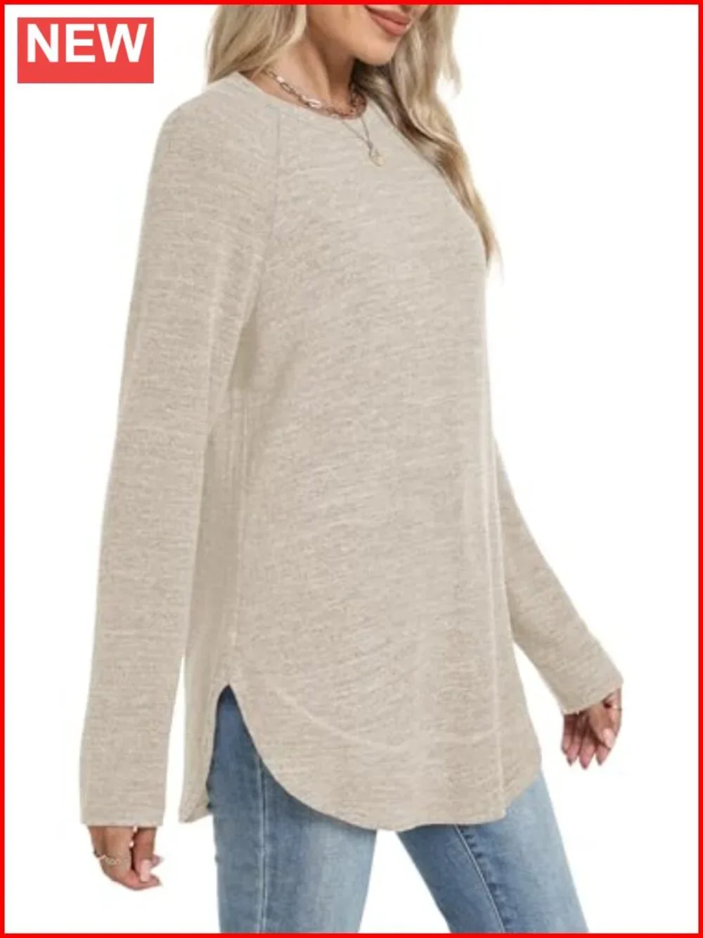Women's Long Sleeve Tunic Top Loose Fit Crew Neck Pullover Blouse